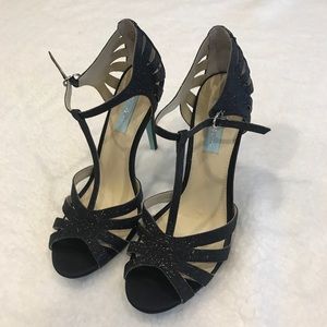 BETSEY JOHNSON Navy Glitter Heels Size 9 NEW